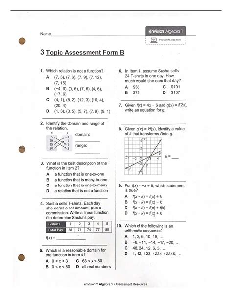 Components of the Topic 5 Assessment Form B Answer Key